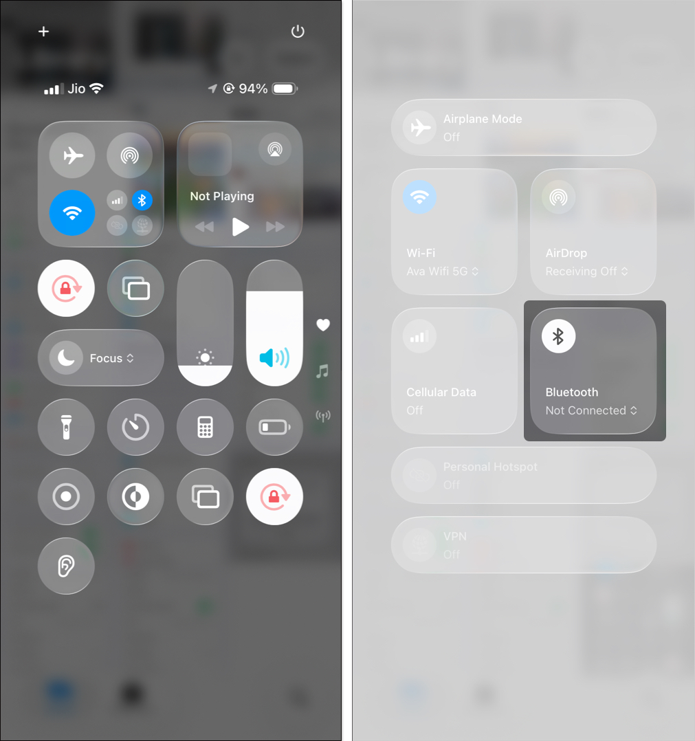 Turn off bluetooth from control center