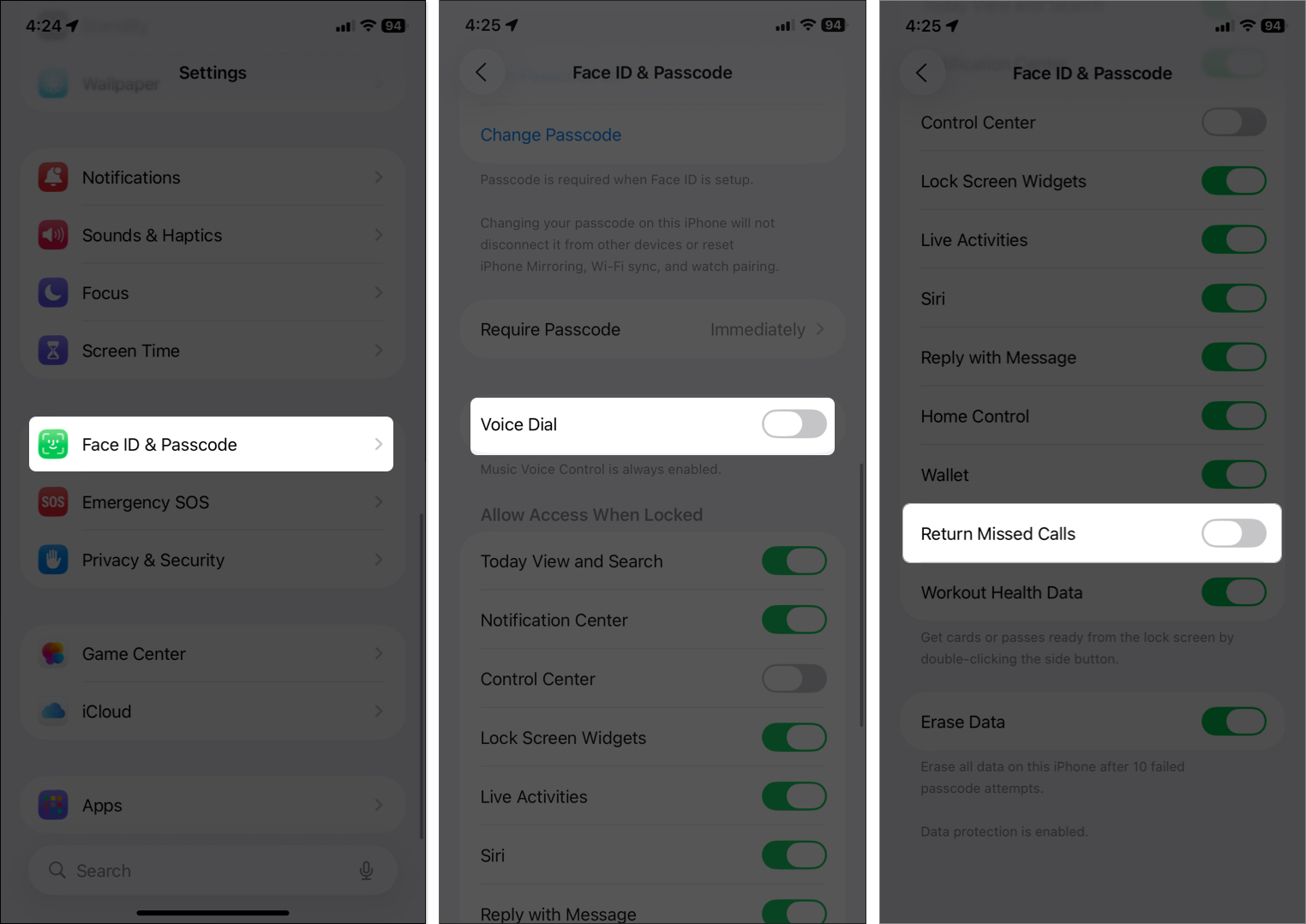 Turn off both option from face id and passcode settings