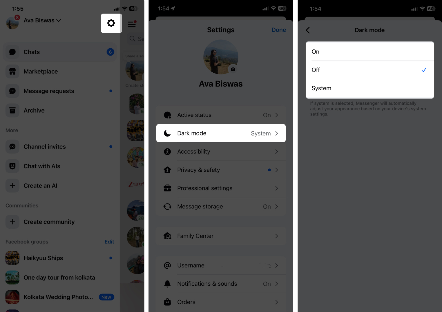 Turn on dark mode on Facebook messenger on iPhone