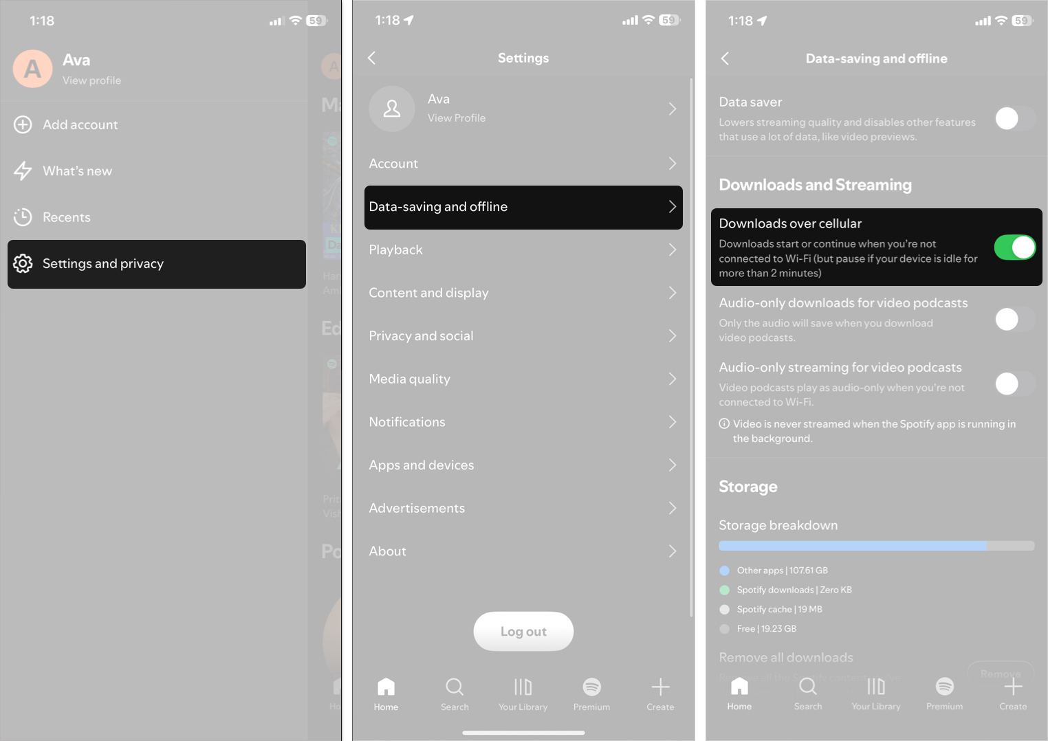Turn on downloads over cellular from Shopify settings