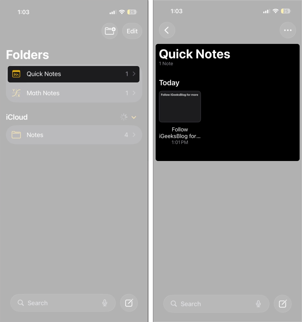 Open the Notes app and tap Quick Notes.