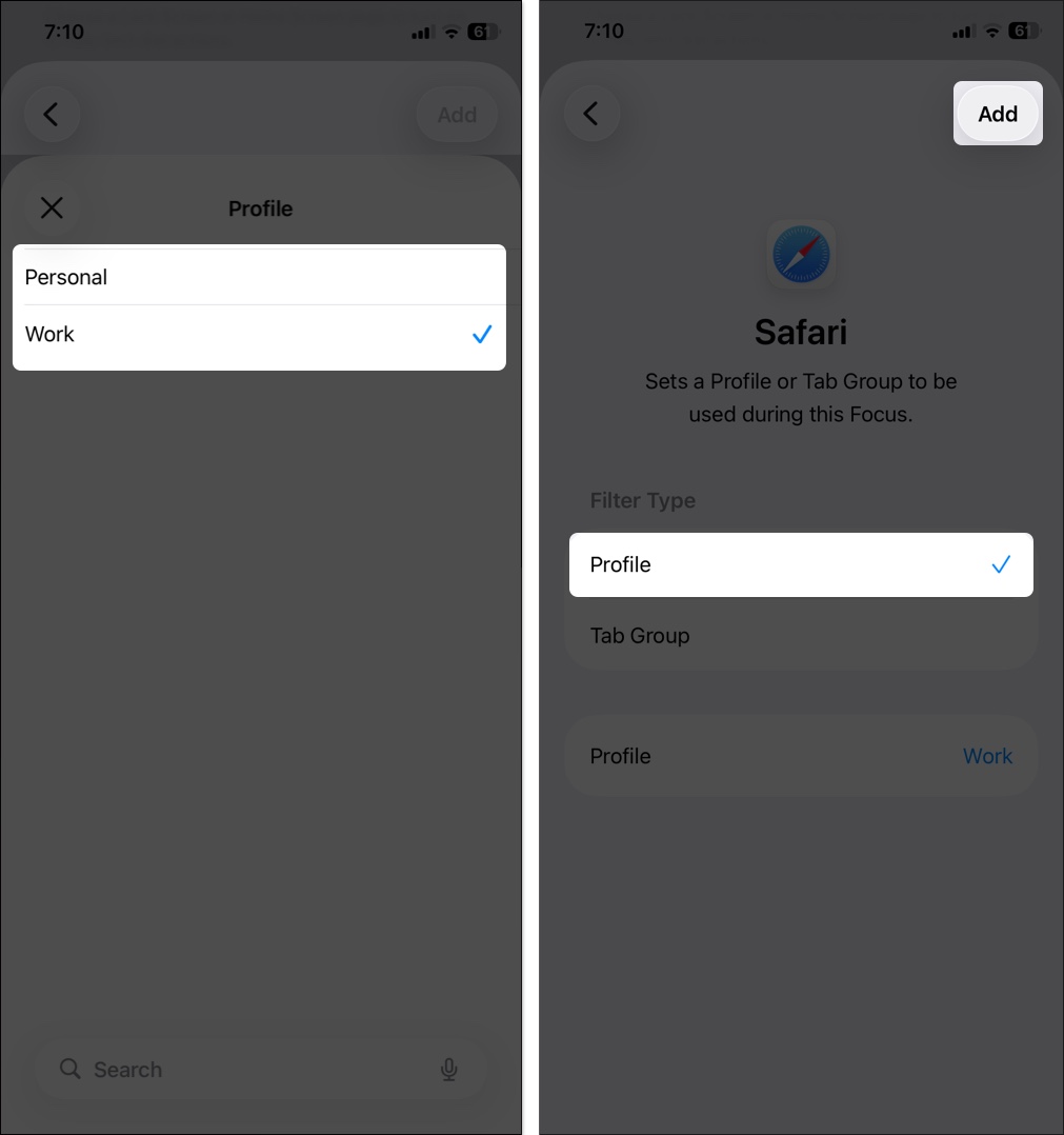 Choose which profile to link and tap Add to save.