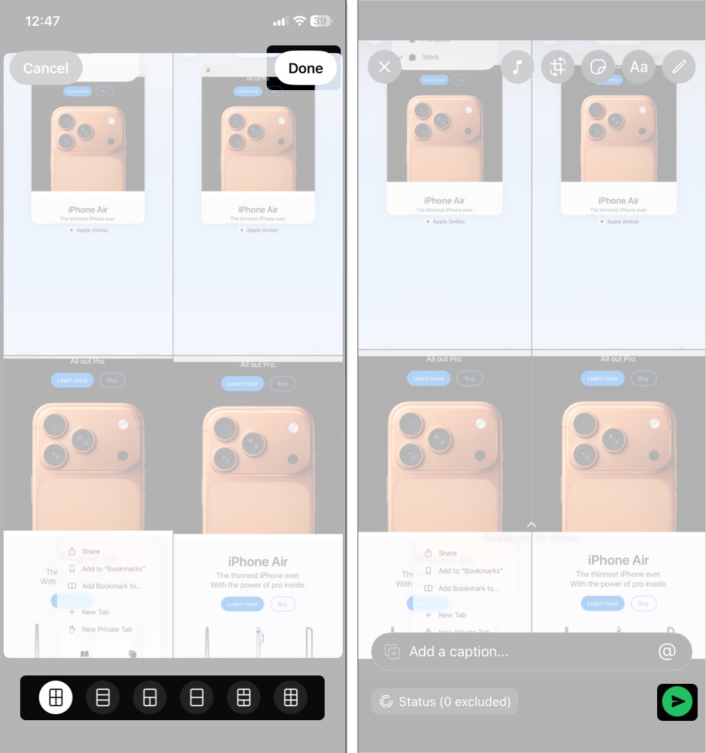 Choose grid styles and tap done