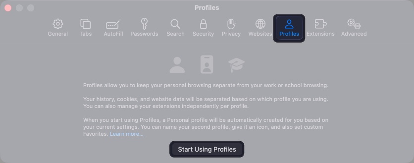 Click Start Using Profiles on the prompt.