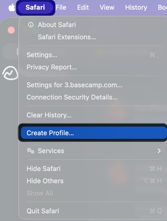 Click Safari in the top menu bar and select Create Profile.