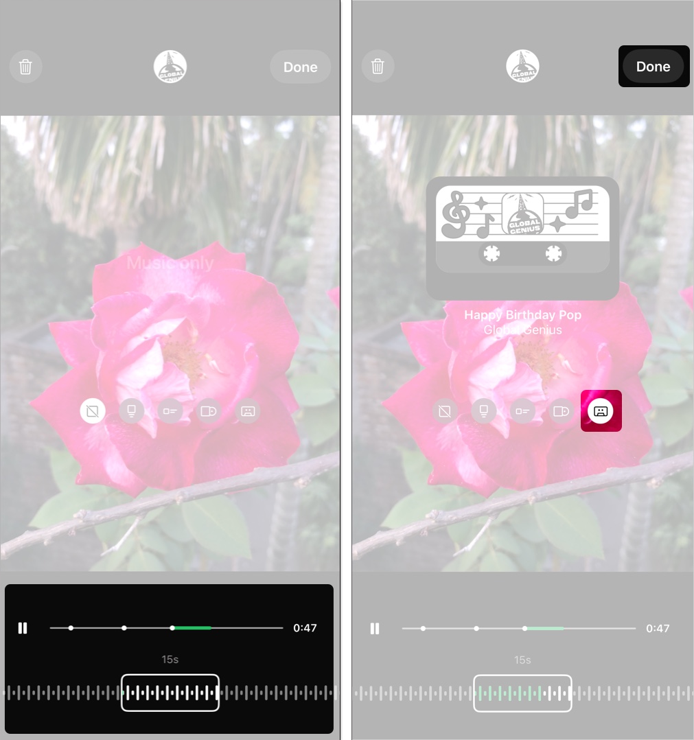 Move slider to adjust the part of the song