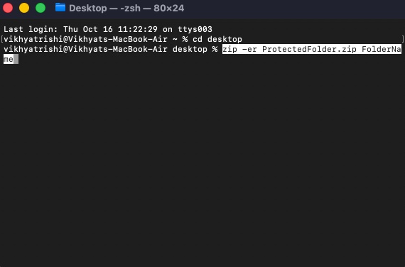 Open Terminal and type zip -er ProtectedFolderzip FolderName