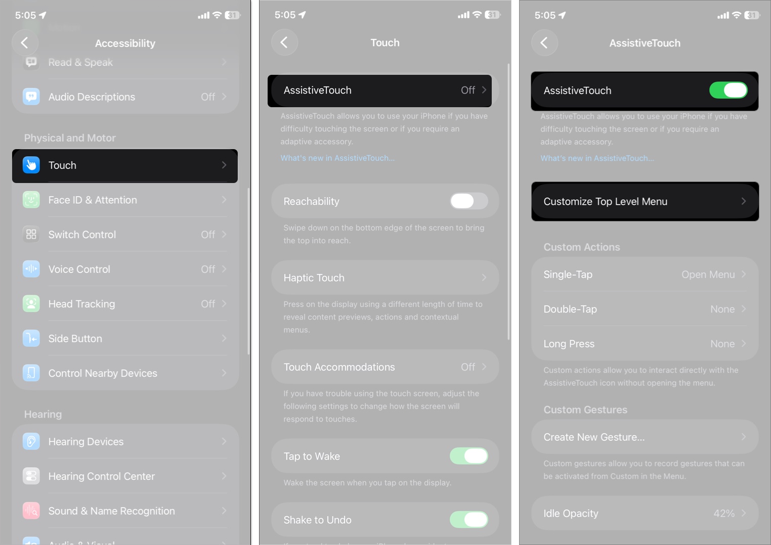 Select AssistiveTouch and toggle it on