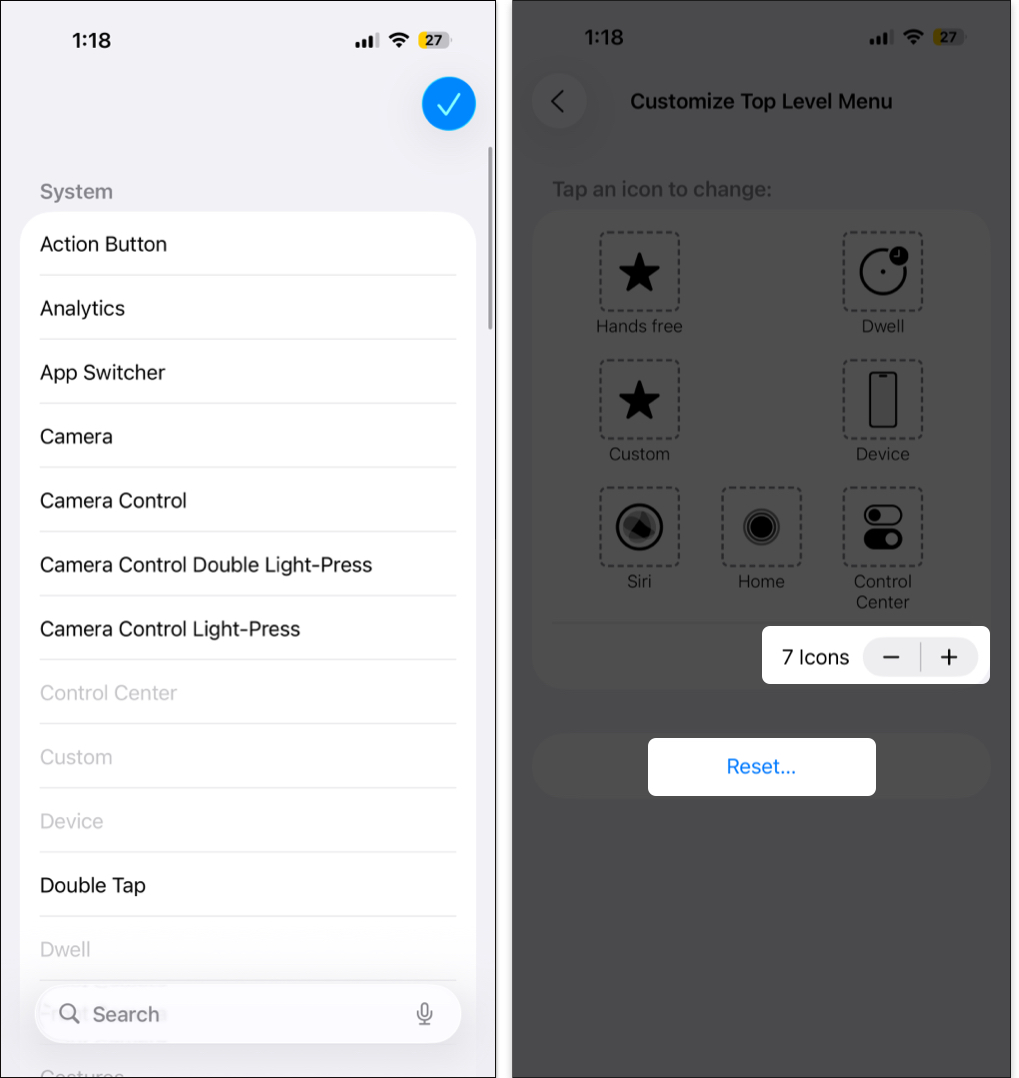 To add or remove or reset options in top level menu