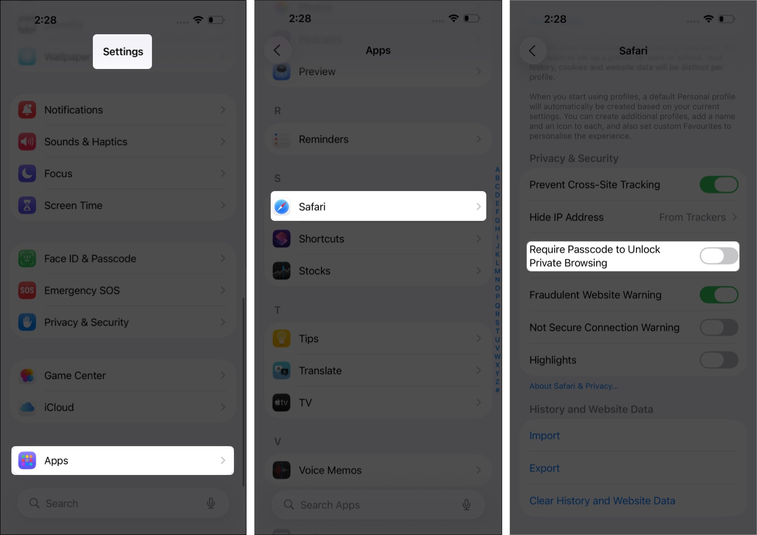 Toggle off 'Require Face ID to Unlock Private Browsing'