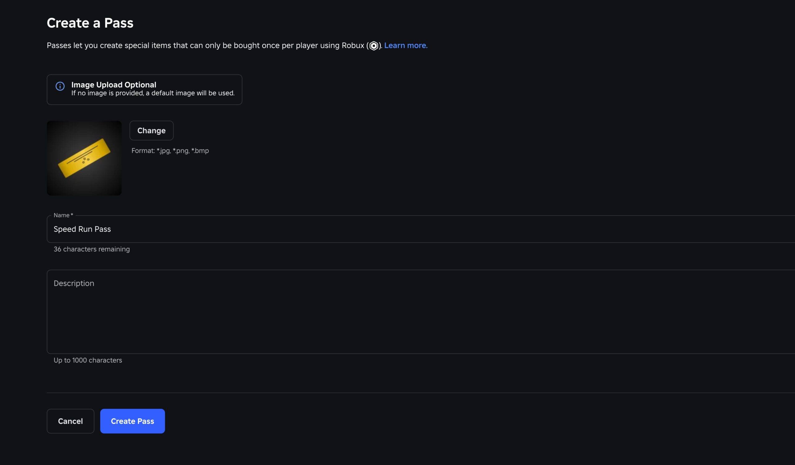 Add details and click create pass to finish