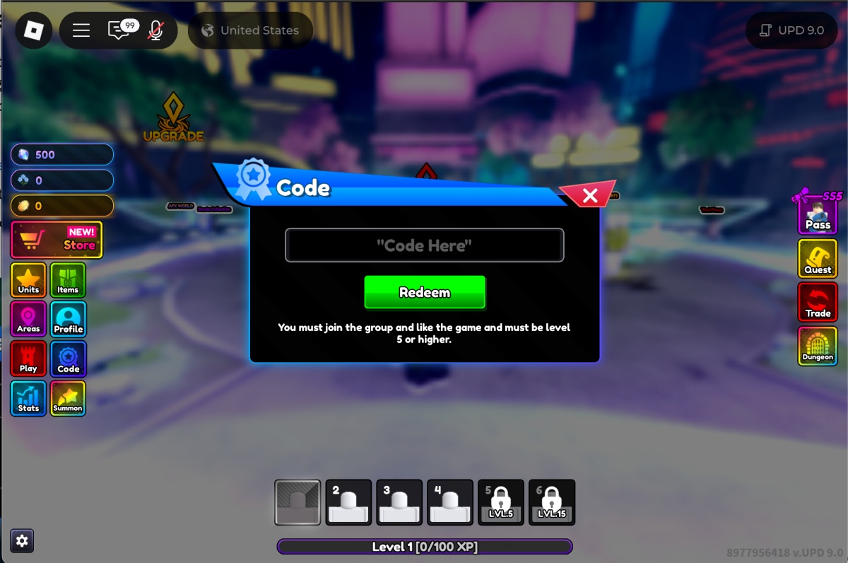 Code option on Anime Rangers X