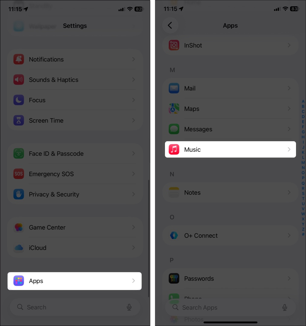 Open music app from iPhone settings