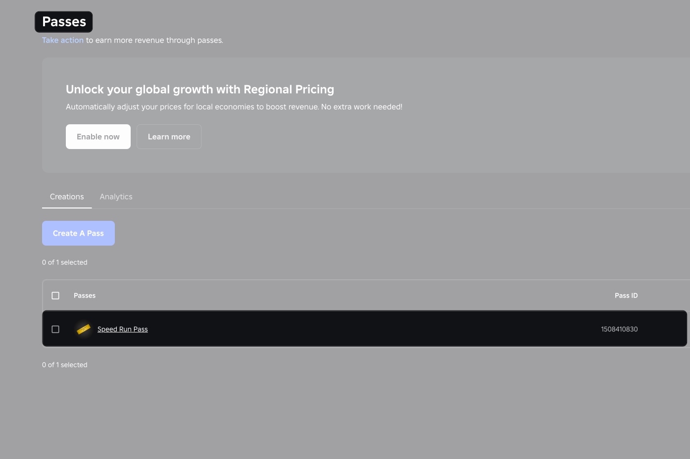 Select the pass you created