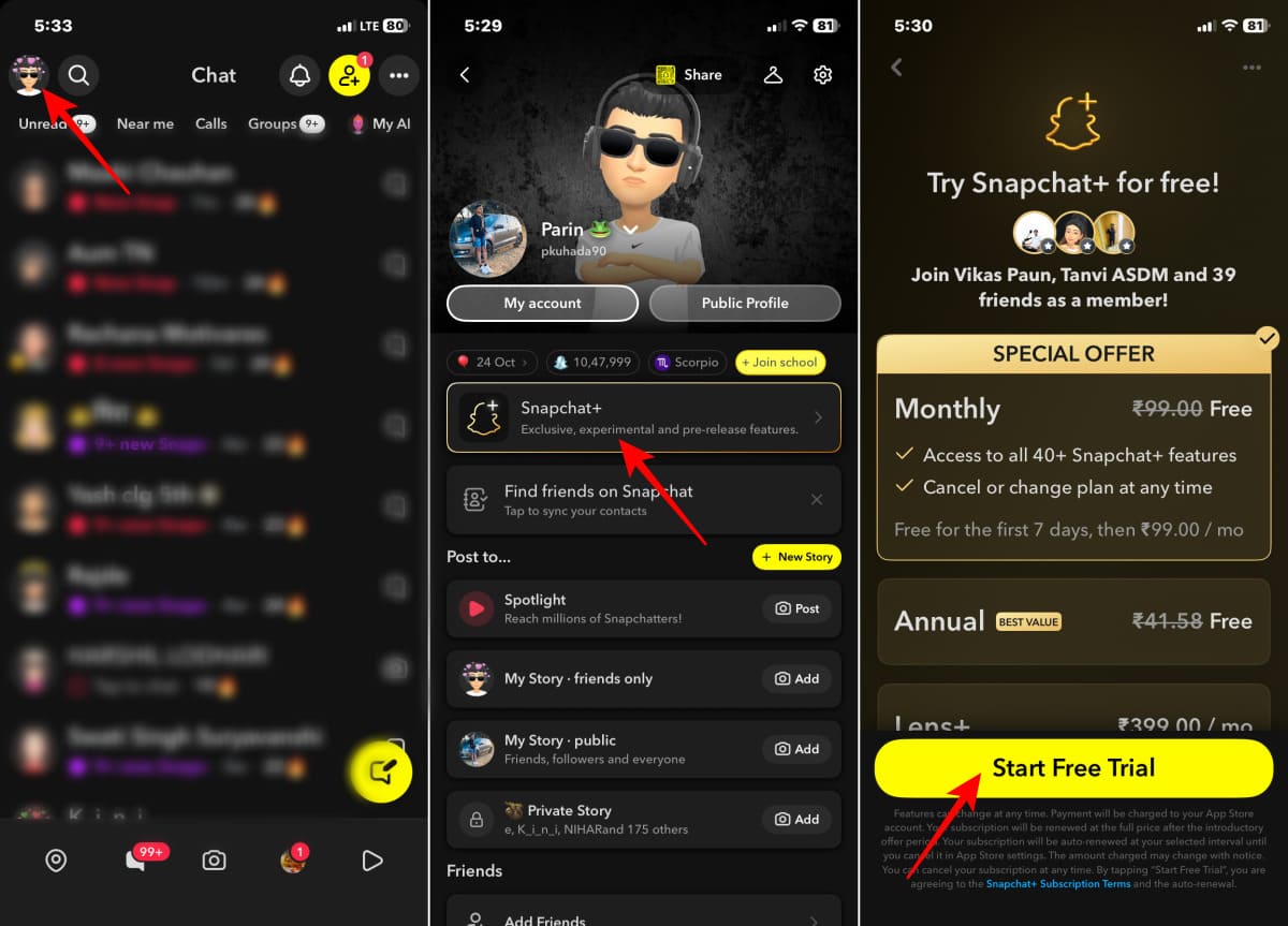 steps to Subscribe for Snapchat Plus