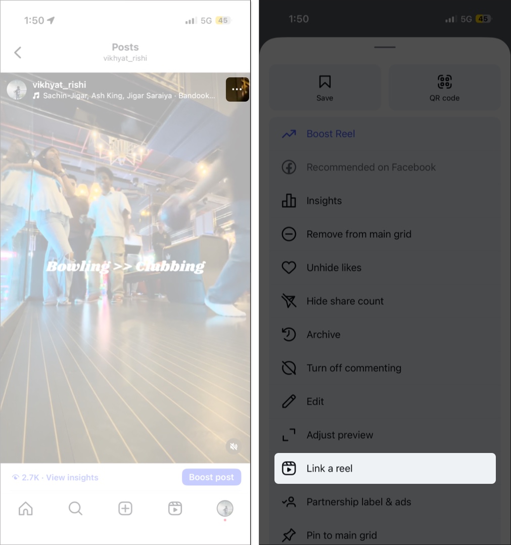 Tap on three dots then select link a reel option