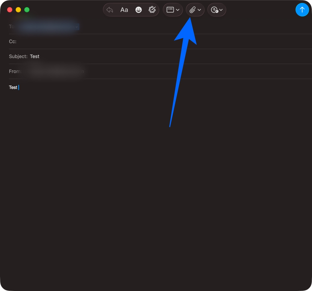 Enter email details then click the attachment button