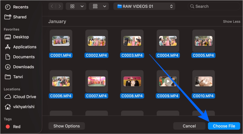 Select the files and click Choose Files to attach them to the email