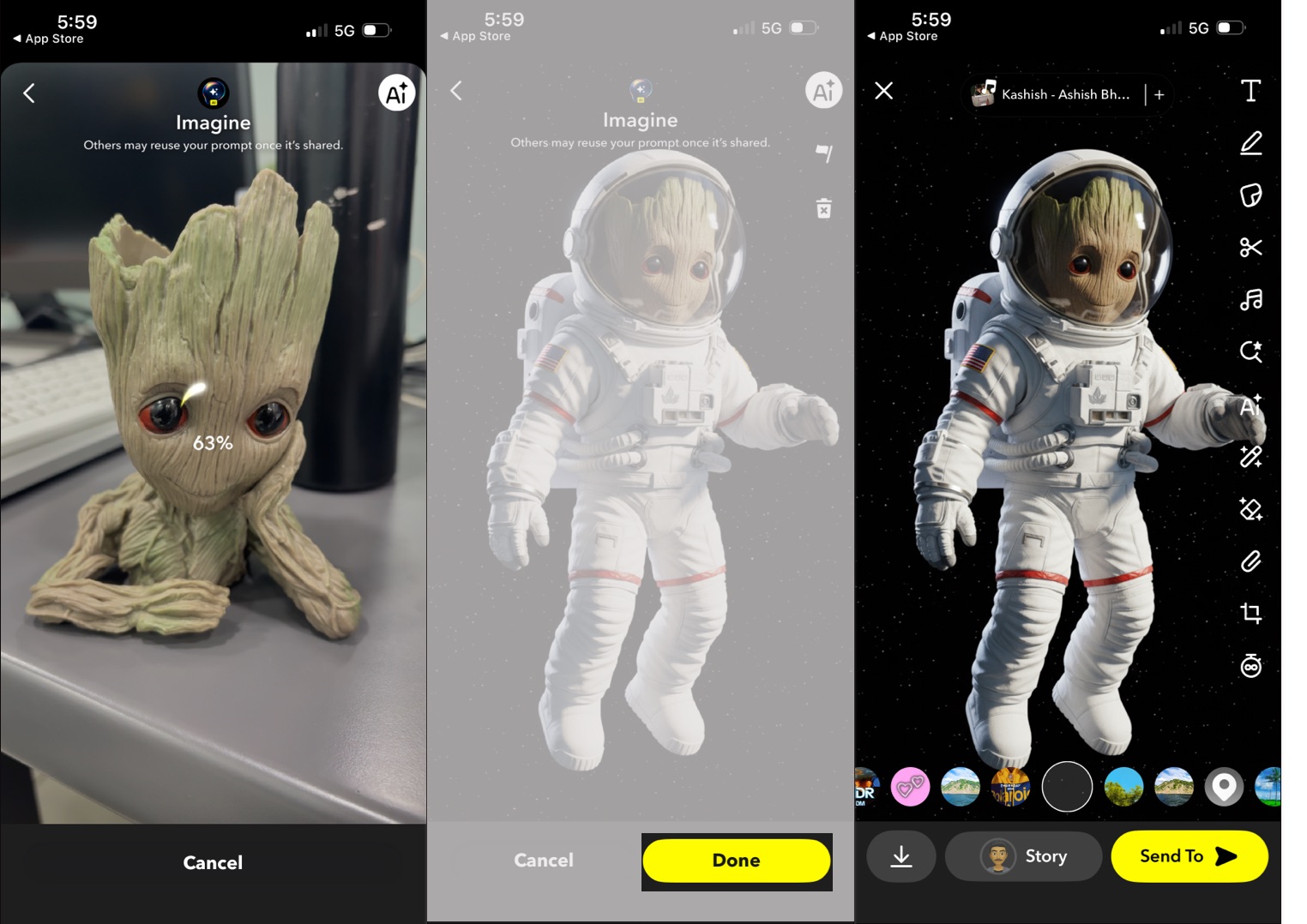 Snapchat Imagine Lens generates AI images from prompt