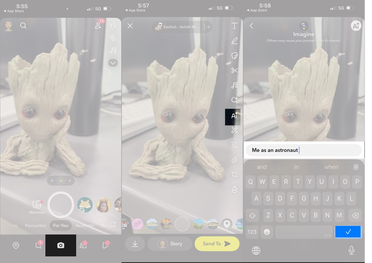 Use Snapchat Imagine Lens by taking photo and entering AI prompt
