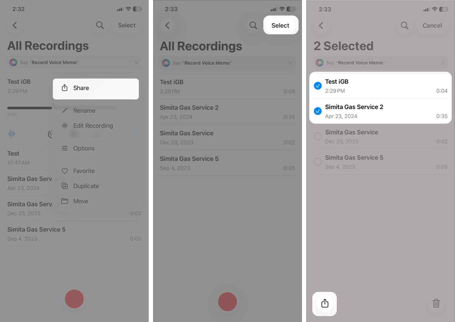 Sharing & Exporting Voice Memos