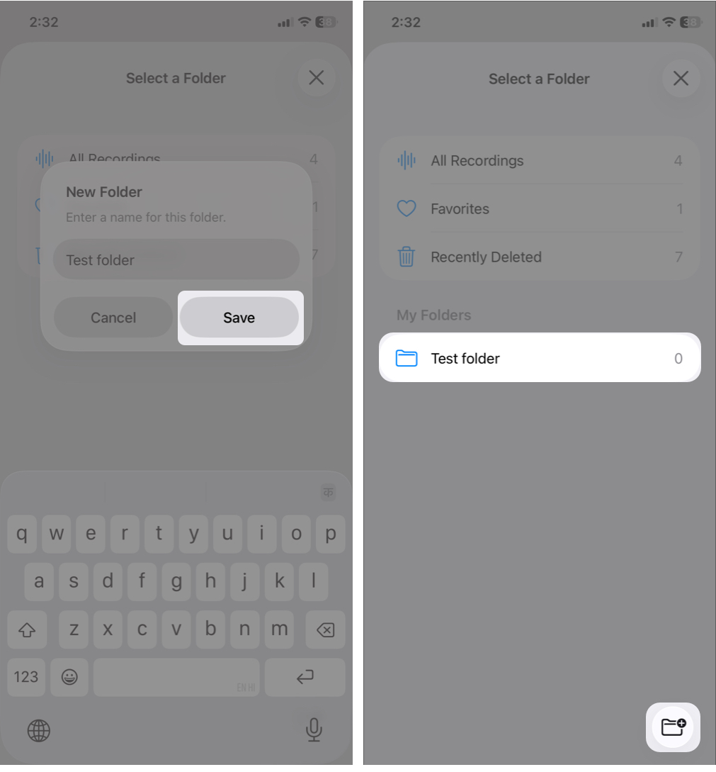Select the folder tap the left arrow at the top left corner to see all your folders. From here, tap the plus icon to create new folders as well.