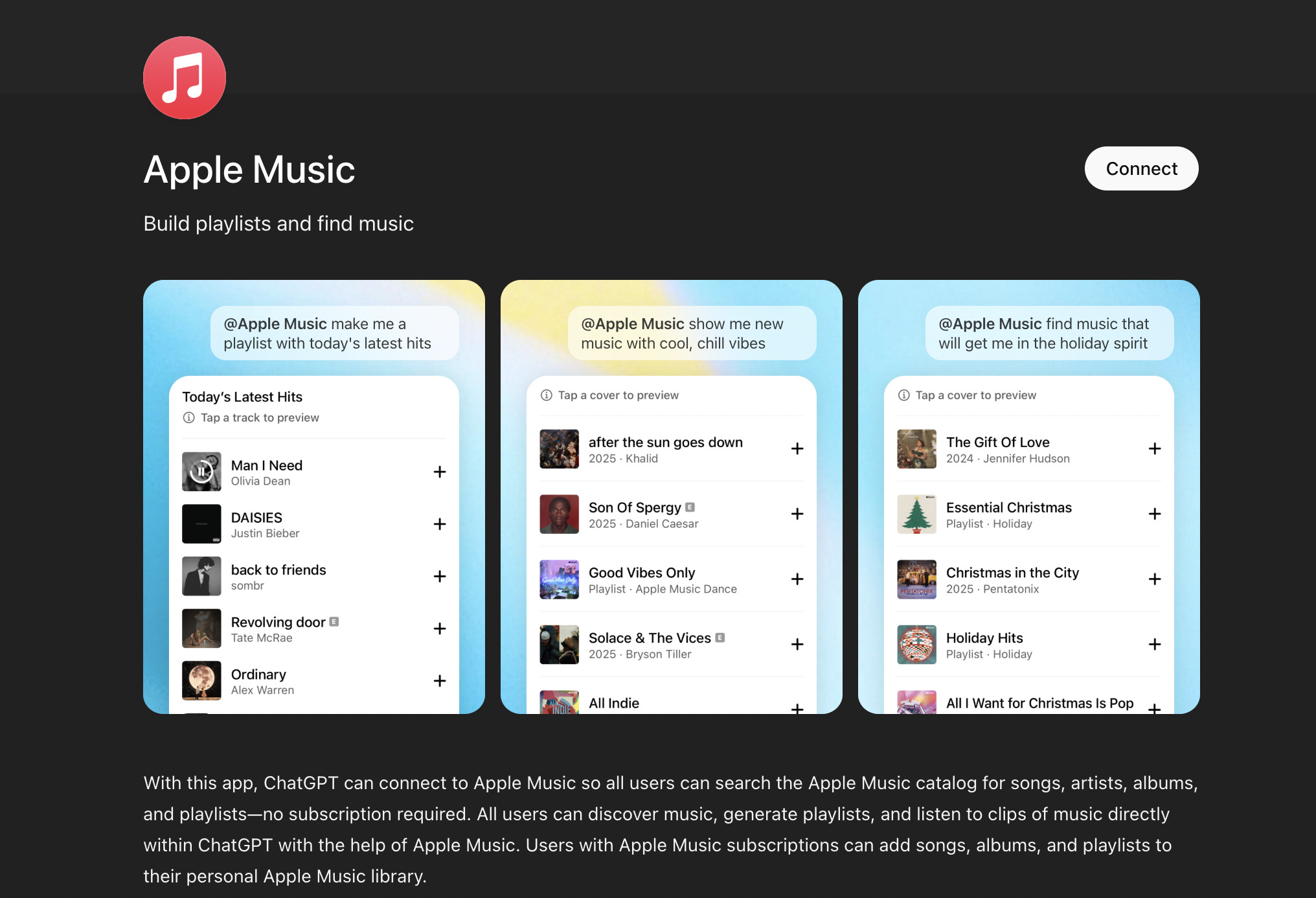 Find Apple Music and tap to connect