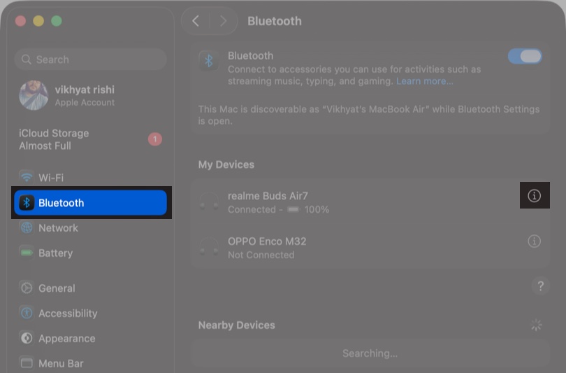 Go to Settings, Bluetooth and Click on (i)