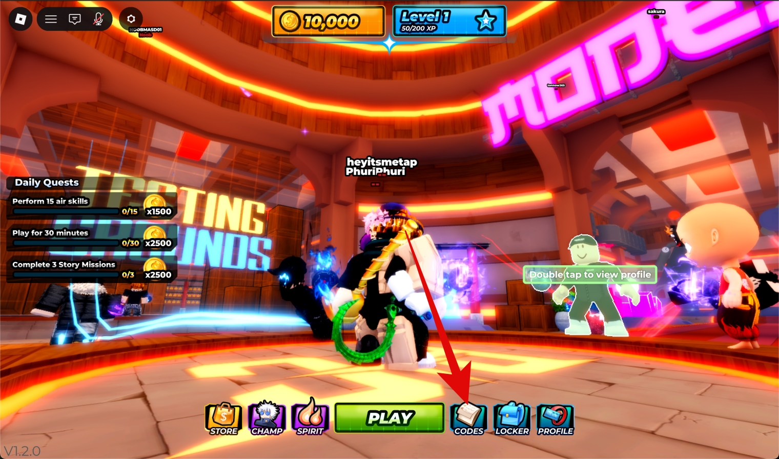 Launch Parkour Champions on Roblox, then tap Codes button