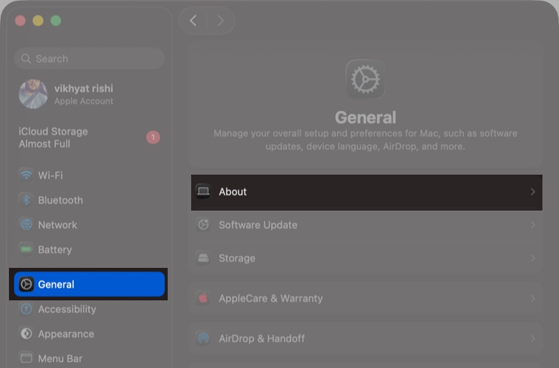 Open Settings, General, About