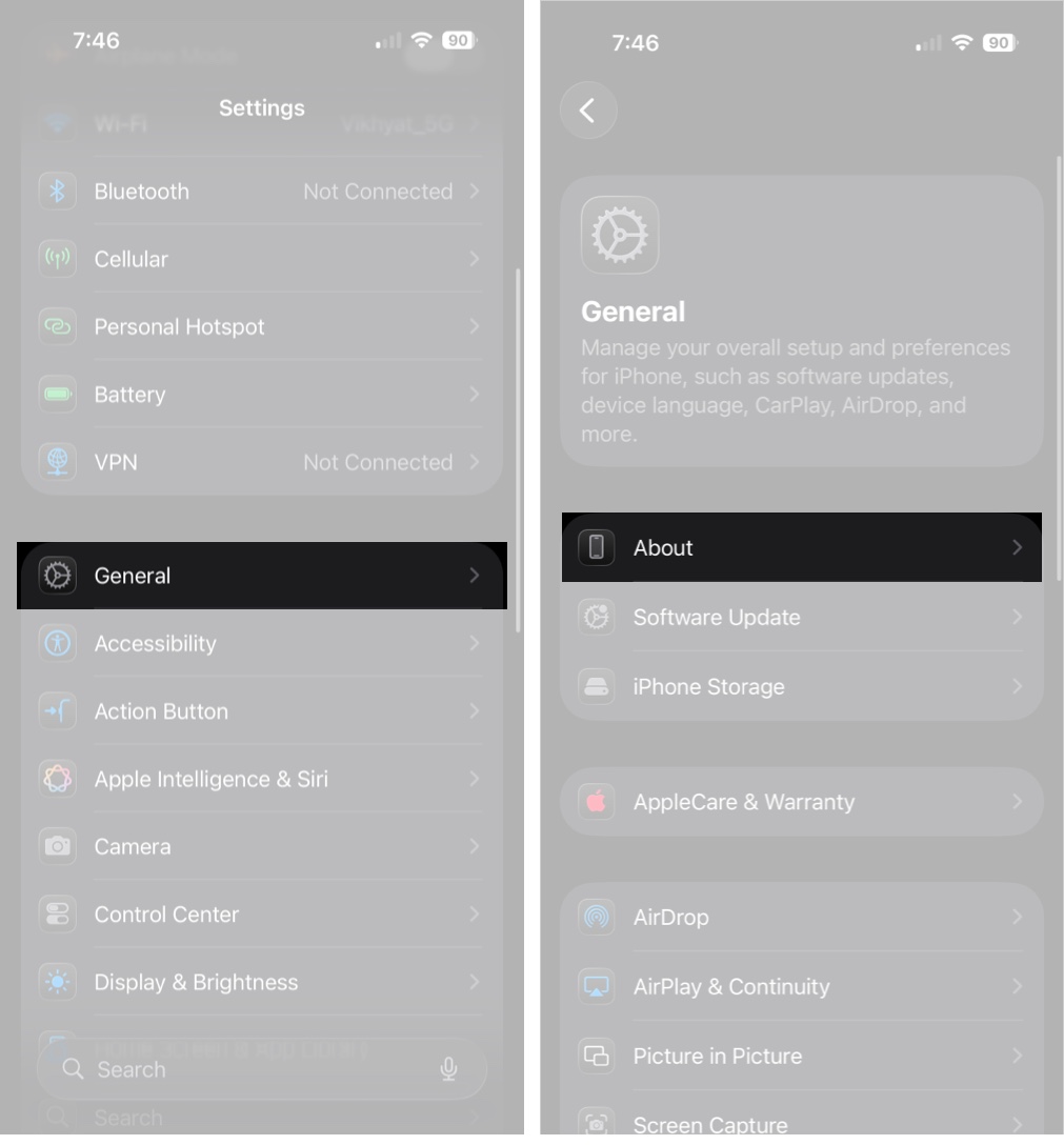 Open Settings, tap General, and then tap About