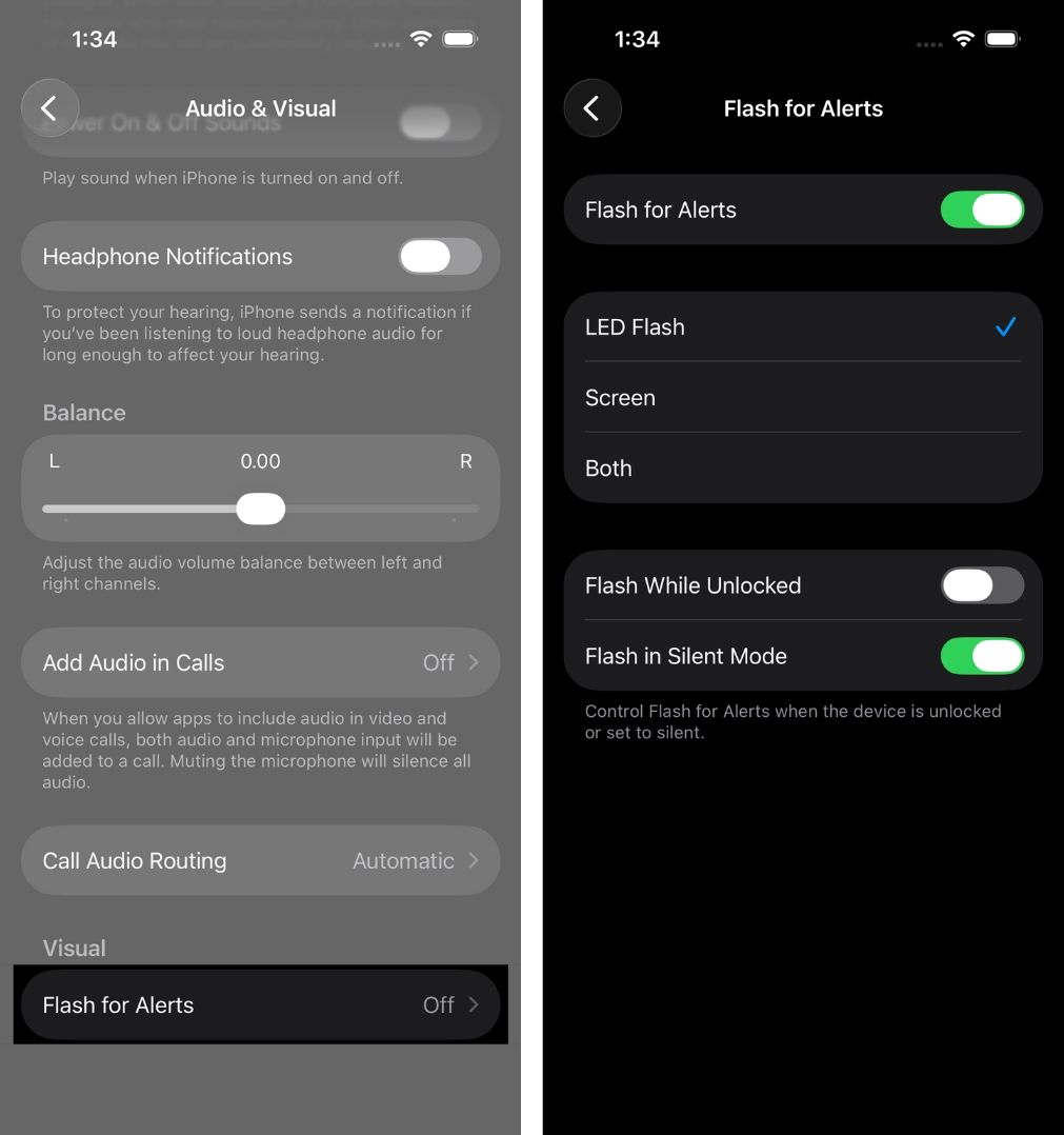 Toggle on Flash for Alerts