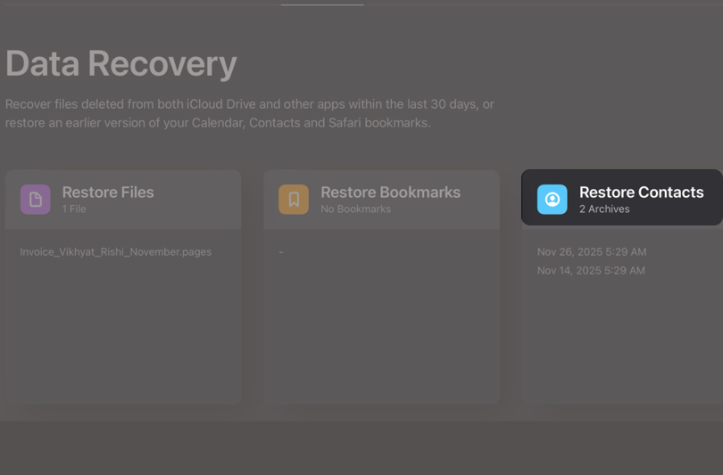 scroll down to the bottom and click Data Recovery