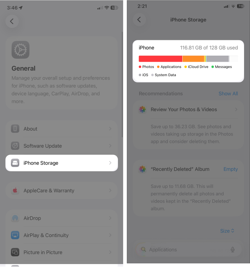 Check iPhone Storage and Free Up Space