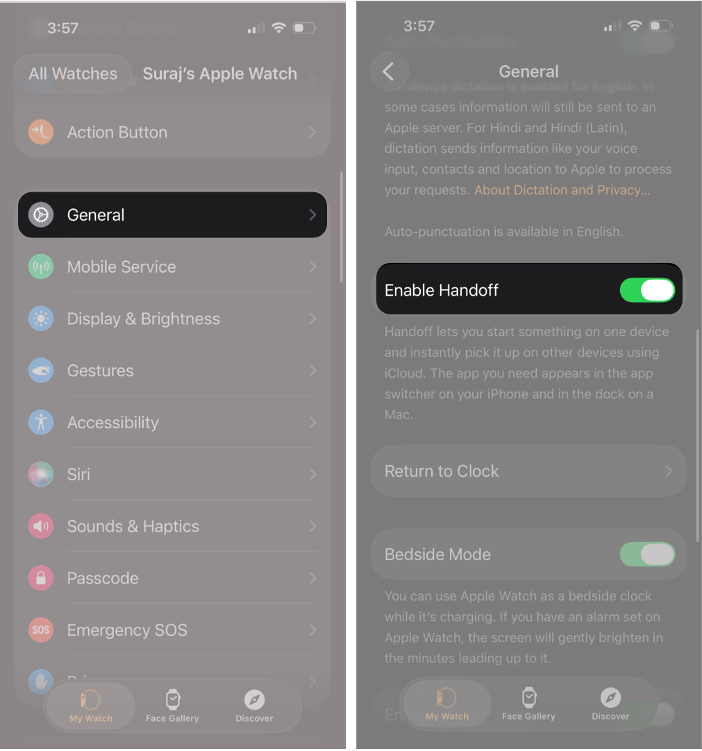 Enable Handoff On Apple Watch