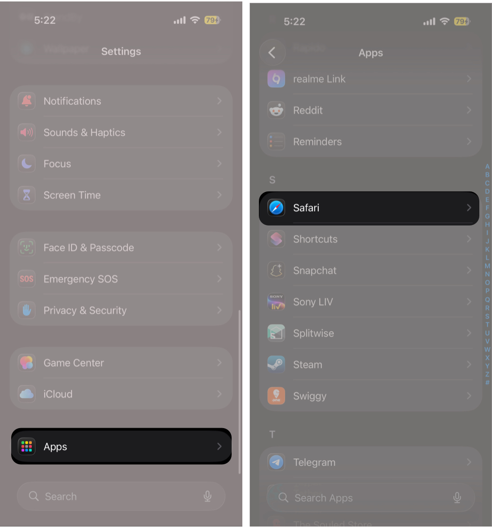 How to Remove Fake Apple Security Alerts on iPhone – iGeeksBlog Open Settings, Then Apps, and Select Safari.