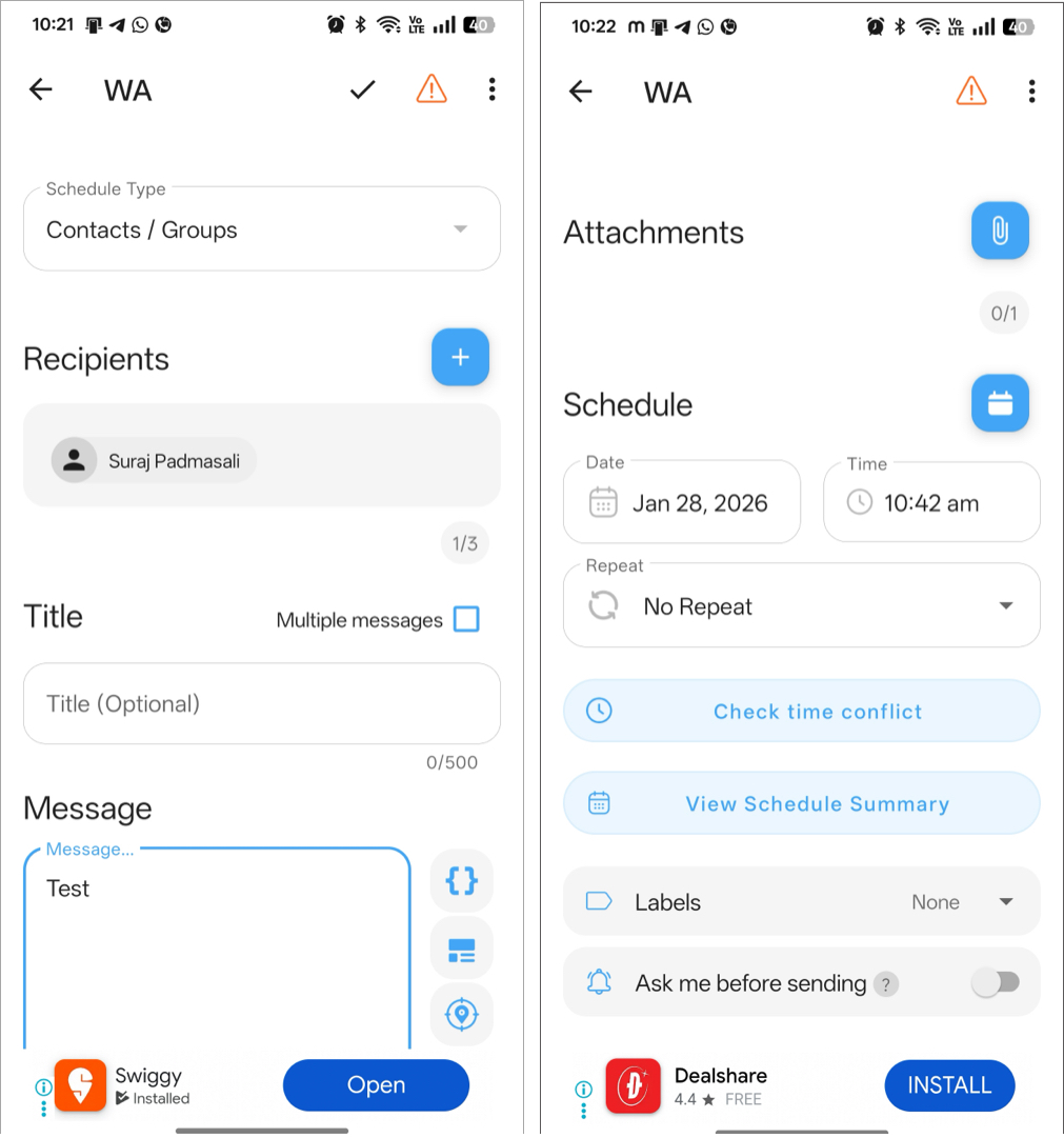 How to Schedule WhatsApp Messages on iPhone and Android – iGeeksBlog Set the Date and Time Save Your Setup.