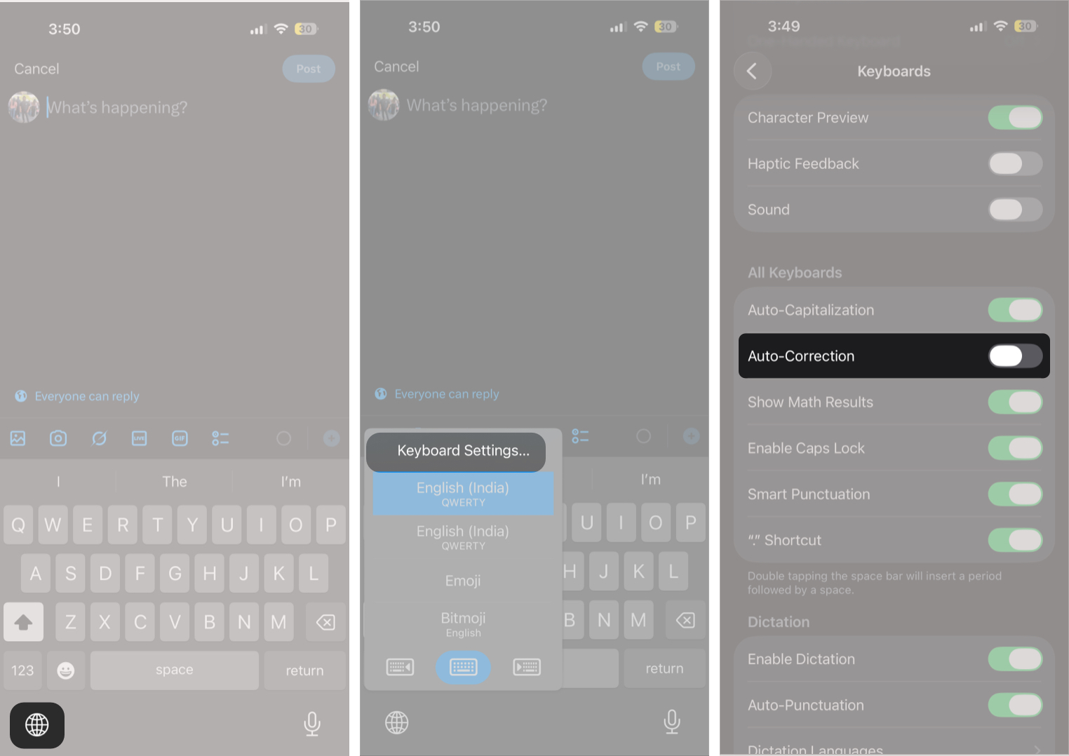 Turn Off Auto-Correction Directly via Keyboard