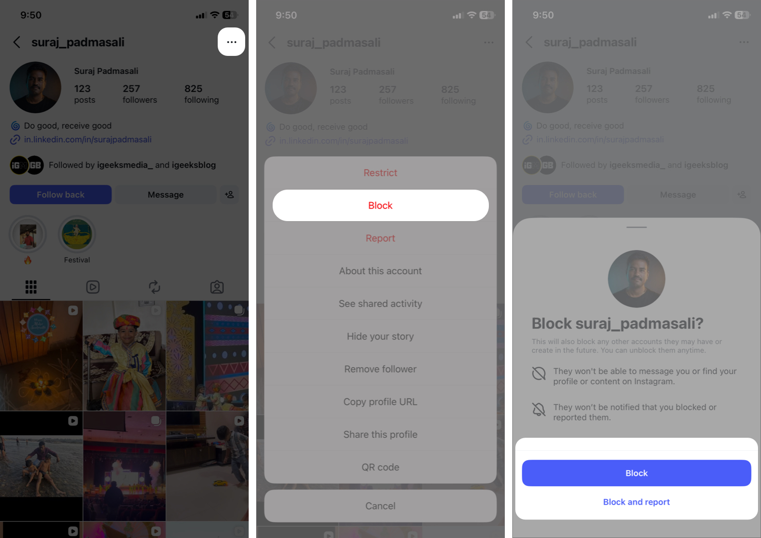 Block Someone on Instagram From Profile