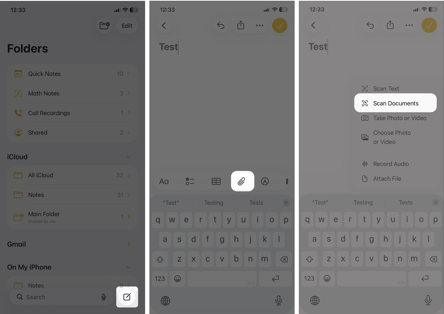 Scanning a Document Using the Notes App