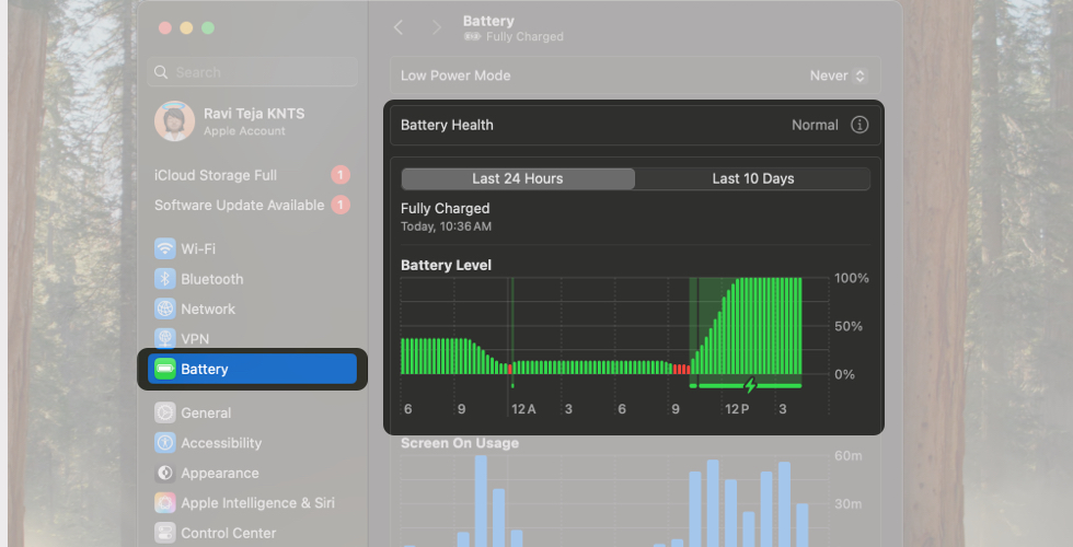 Select Battery From The Sidebar