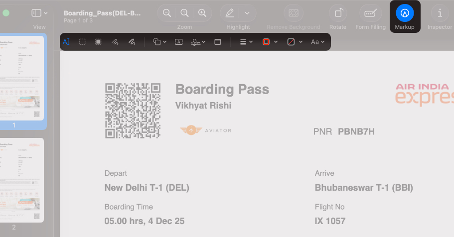 Select the Markup Icon to Reveal the Annotation Toolbar