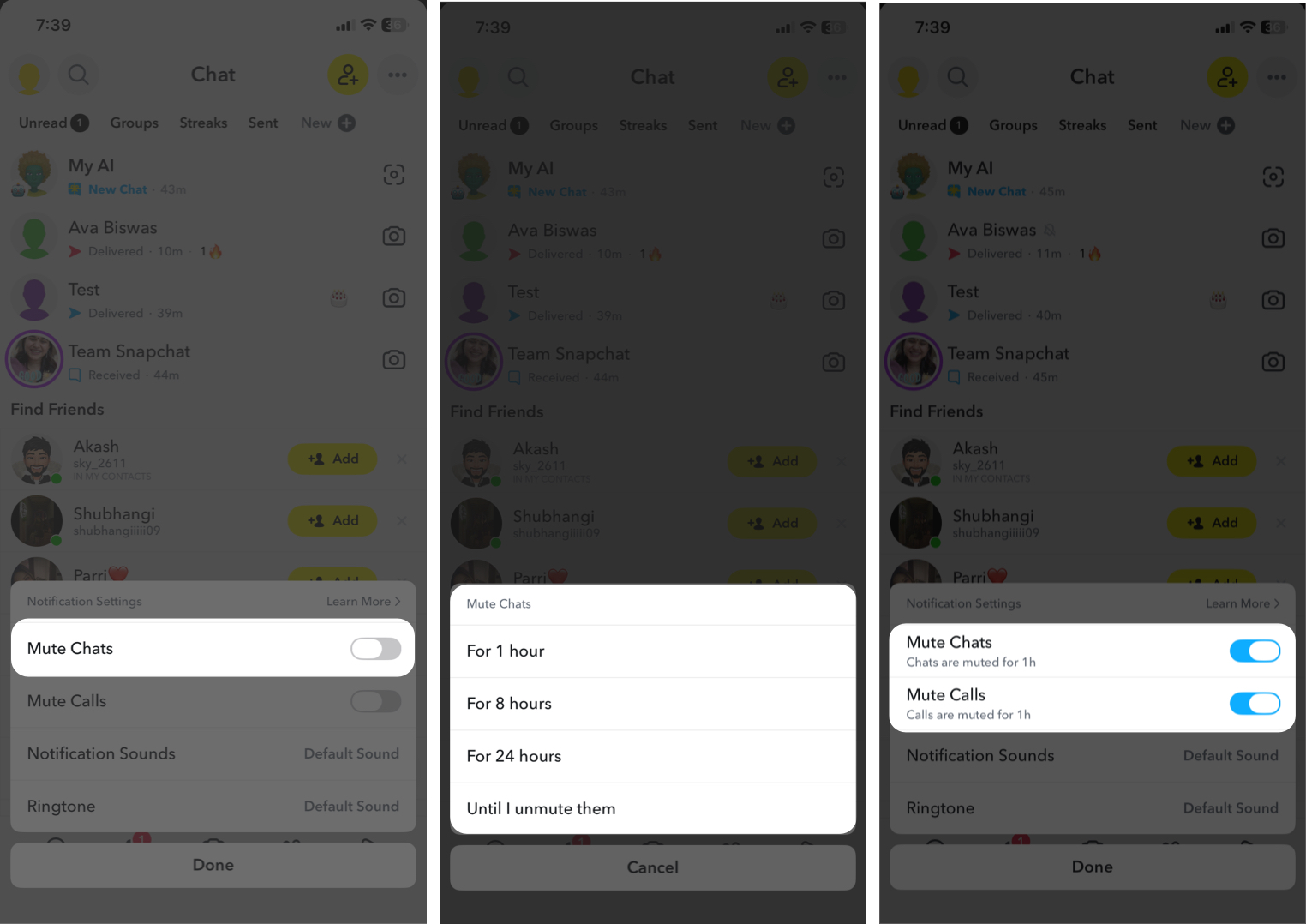 Setting a Mute Duration for Chats and Calls on Snapchat