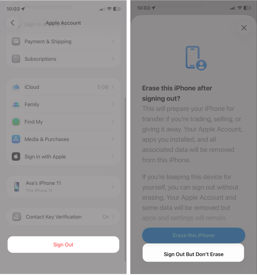 Sign Out and Back Into Your Apple ID