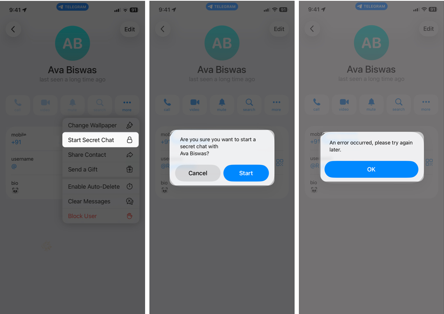Starting a Telegram Secret Chat
