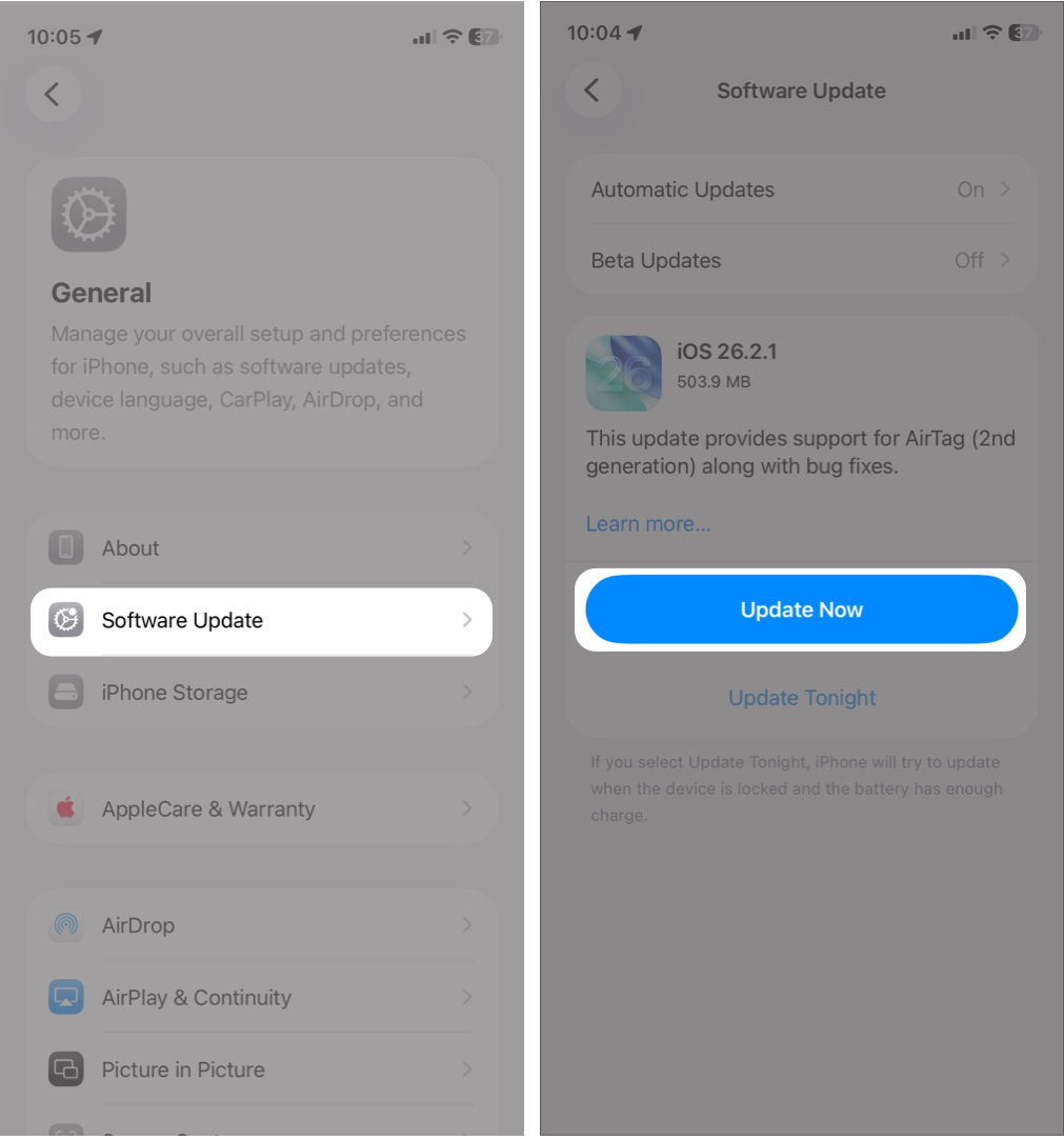 Update iOS and AirTag Firmware