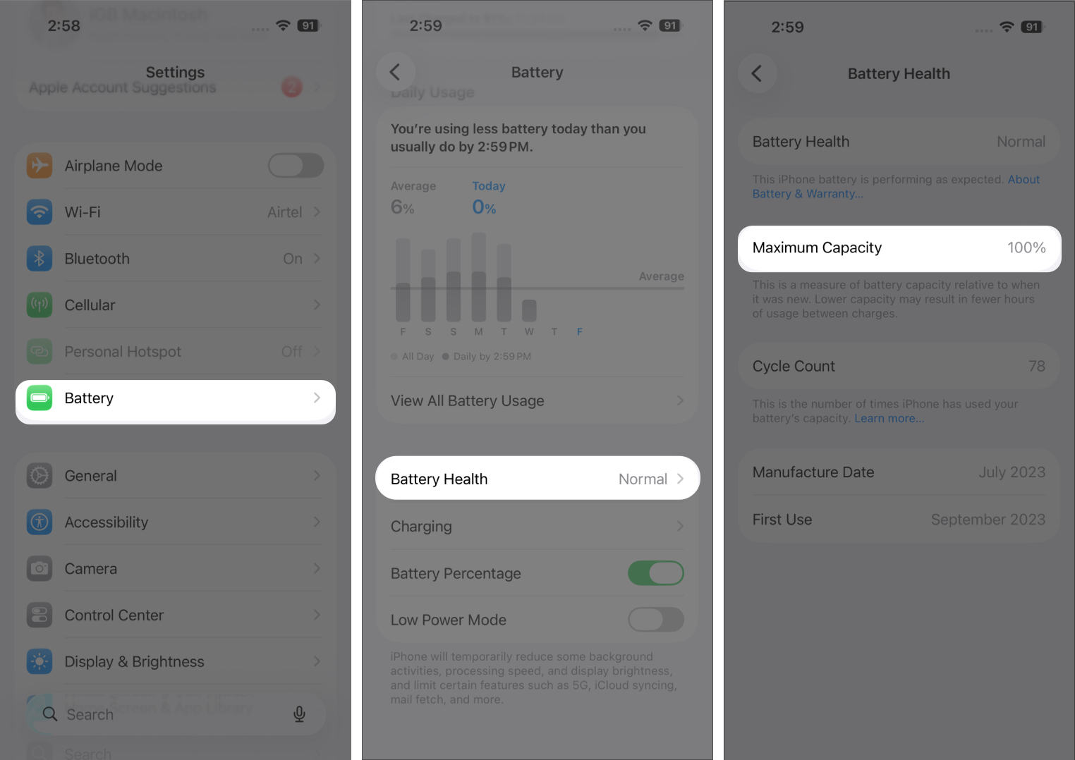 Check Maximum Capacity In iPhone