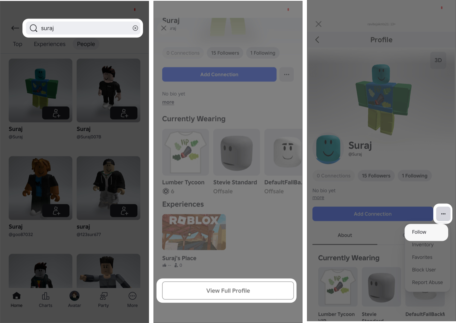 Follow other Profile on Roblox in Mobile
