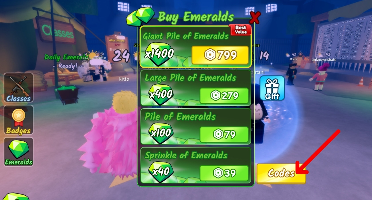 Press the Codes button