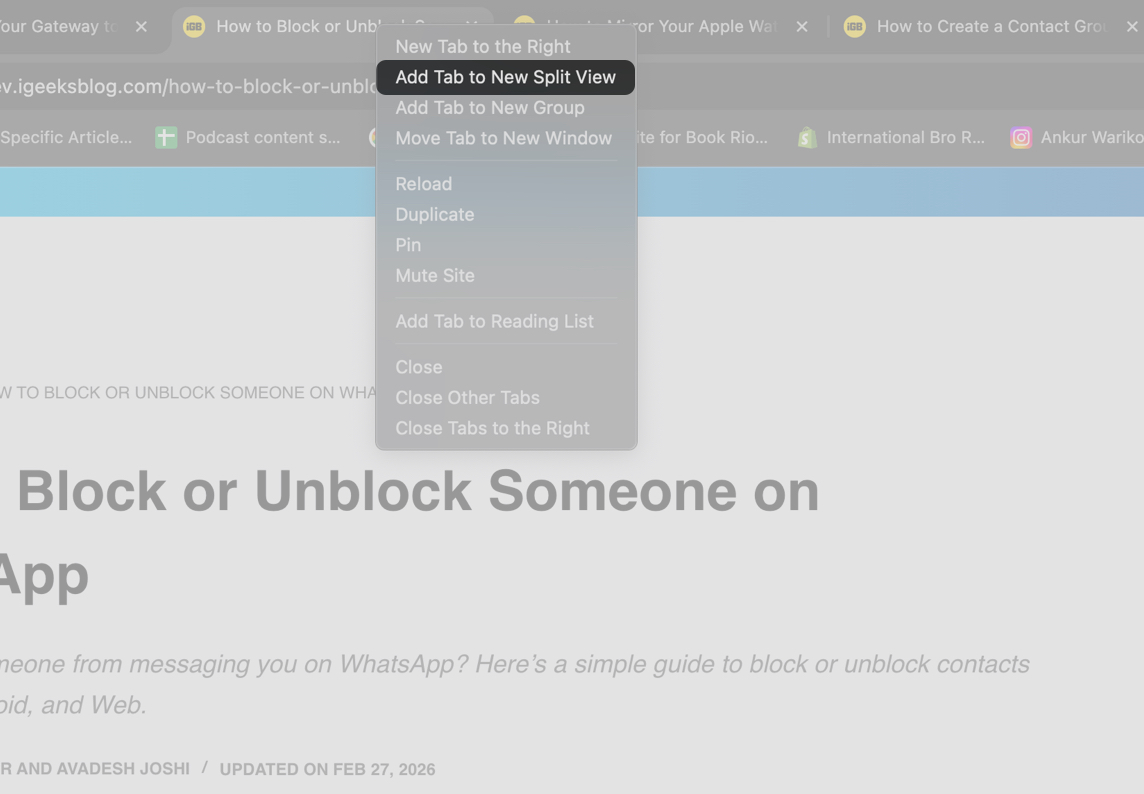 Right-Click the Active Tab and Select Add Tab to New Split View